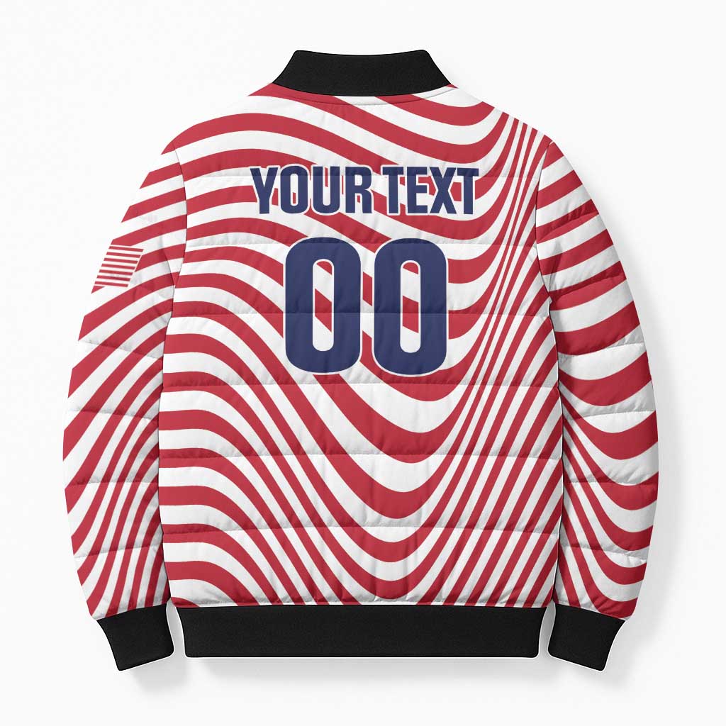 Custom Soccer 2026 USA Bomber Puffer Jacket Wave Flag Stylized