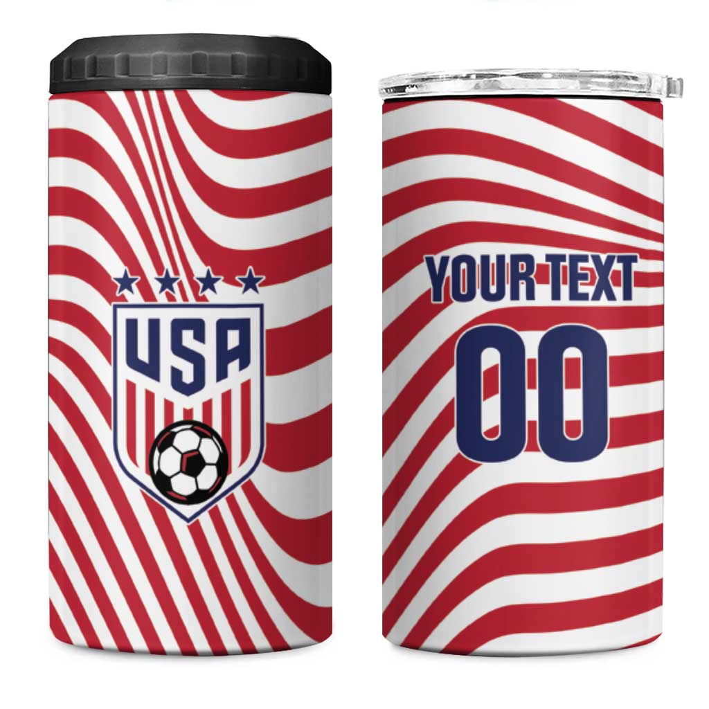 Custom Soccer 2026 USA 4 in 1 Can Cooler Tumbler Wave Flag Stylized