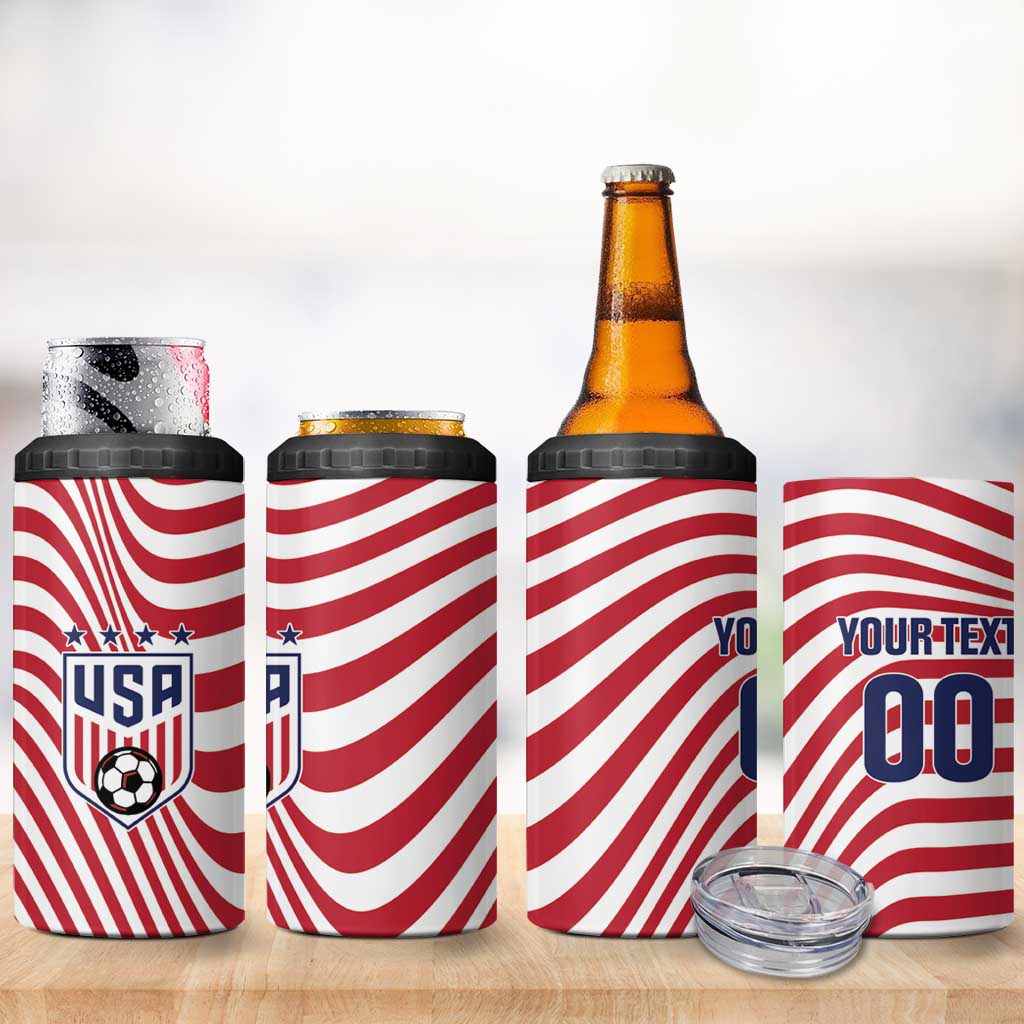 Custom Soccer 2026 USA 4 in 1 Can Cooler Tumbler Wave Flag Stylized