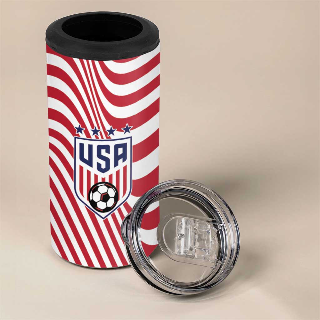 Custom Soccer 2026 USA 4 in 1 Can Cooler Tumbler Wave Flag Stylized