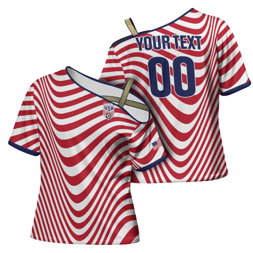 Custom Soccer 2026 USA Cross Shoulder Shirt Wave Flag Stylized
