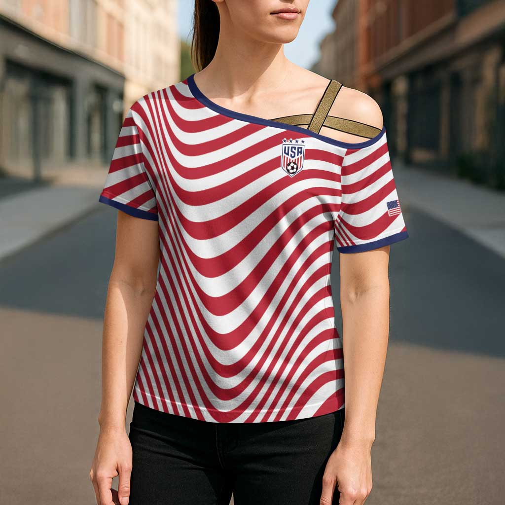 Custom Soccer 2026 USA Cross Shoulder Shirt Wave Flag Stylized