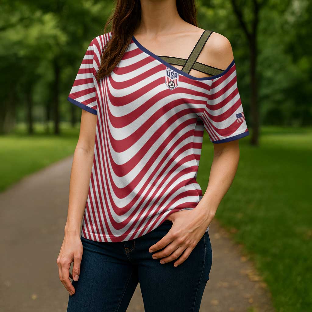 Custom Soccer 2026 USA Cross Shoulder Shirt Wave Flag Stylized
