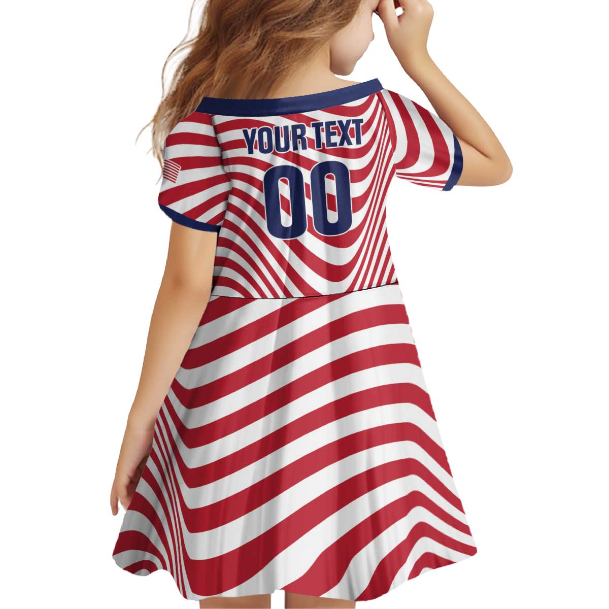 Custom Soccer 2026 USA Kid Short Sleeve Dress Wave Flag Stylized