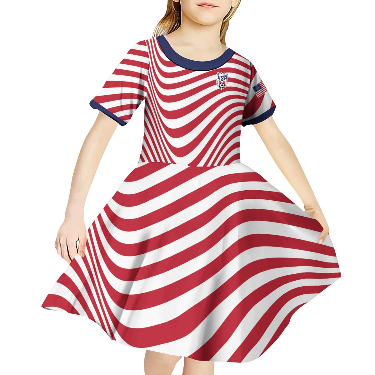 Custom Soccer 2026 USA Kid Short Sleeve Dress Wave Flag Stylized