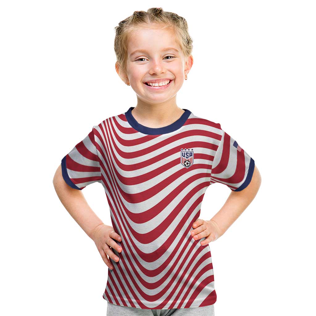 Custom Soccer 2026 USA Kid T Shirt Wave Flag Stylized