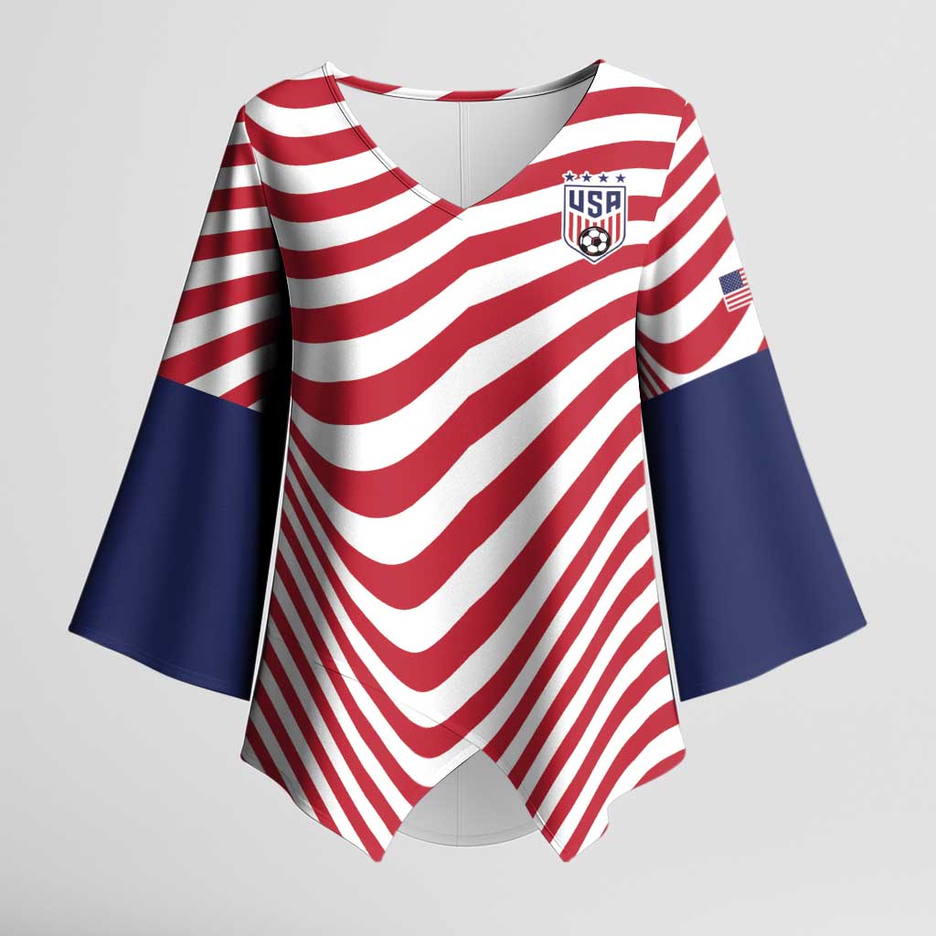 Custom Soccer 2026 USA Kimono Sleeve Blouse Wave Flag Stylized