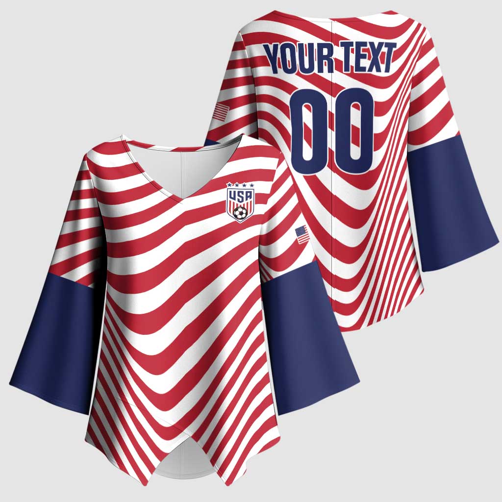 Custom Soccer 2026 USA Kimono Sleeve Blouse Wave Flag Stylized