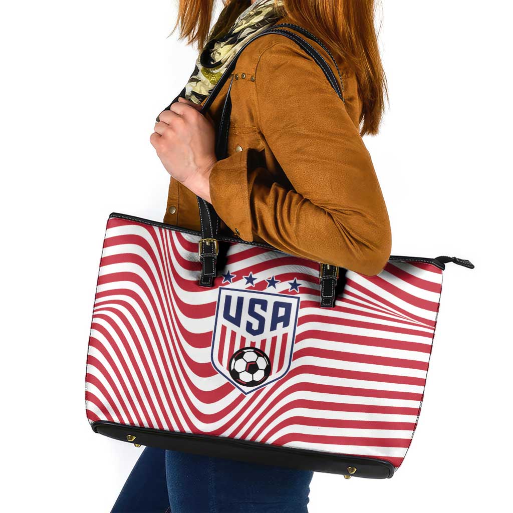 Soccer 2026 USA Leather Tote Bag Wave Flag Stylized