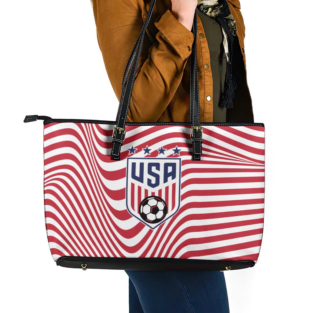 Soccer 2026 USA Leather Tote Bag Wave Flag Stylized