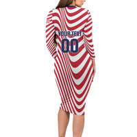 Custom Soccer 2026 USA Long Sleeve Bodycon Dress Wave Flag Stylized