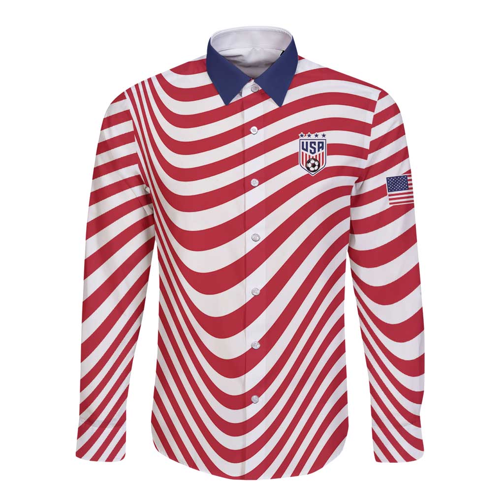 Custom Soccer 2026 USA Long Sleeve Button Shirt Wave Flag Stylized