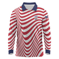 Custom Soccer 2026 USA Long Sleeve Polo Shirt Wave Flag Stylized