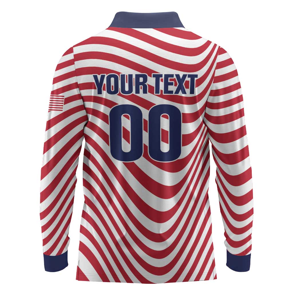 Custom Soccer 2026 USA Long Sleeve Polo Shirt Wave Flag Stylized