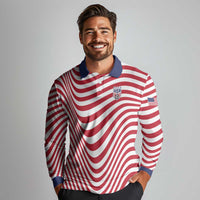 Custom Soccer 2026 USA Long Sleeve Polo Shirt Wave Flag Stylized