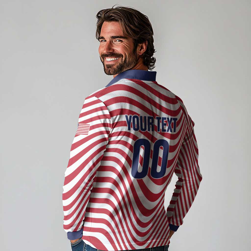 Custom Soccer 2026 USA Long Sleeve Polo Shirt Wave Flag Stylized