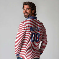 Custom Soccer 2026 USA Long Sleeve Polo Shirt Wave Flag Stylized