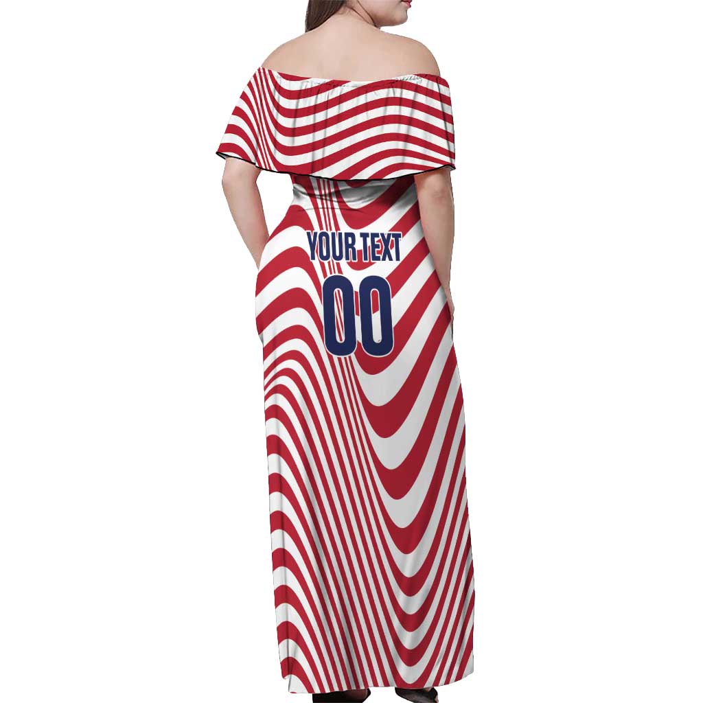 Custom Soccer 2026 USA Off Shoulder Maxi Dress Wave Flag Stylized
