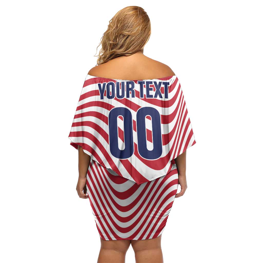 Custom Soccer 2026 USA Off Shoulder Short Dress Wave Flag Stylized