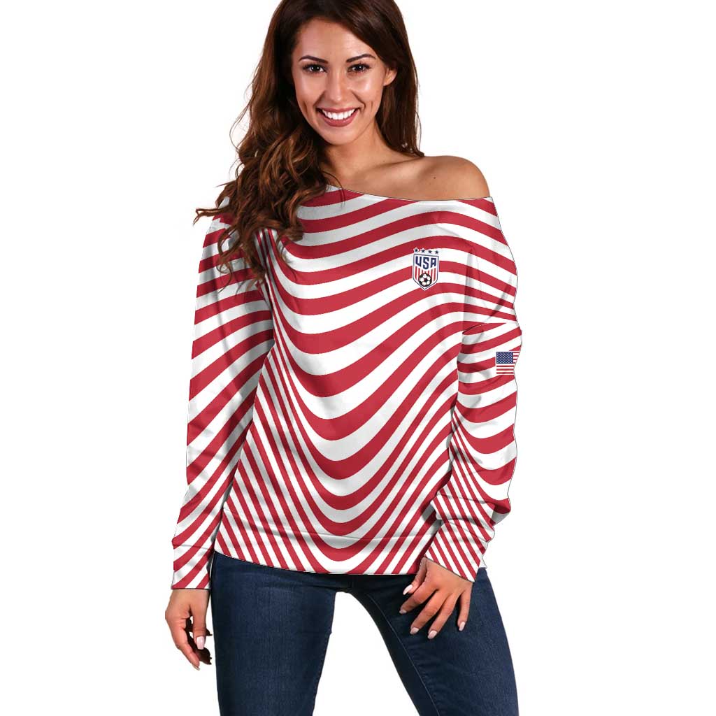 Custom Soccer 2026 USA Off Shoulder Sweater Wave Flag Stylized