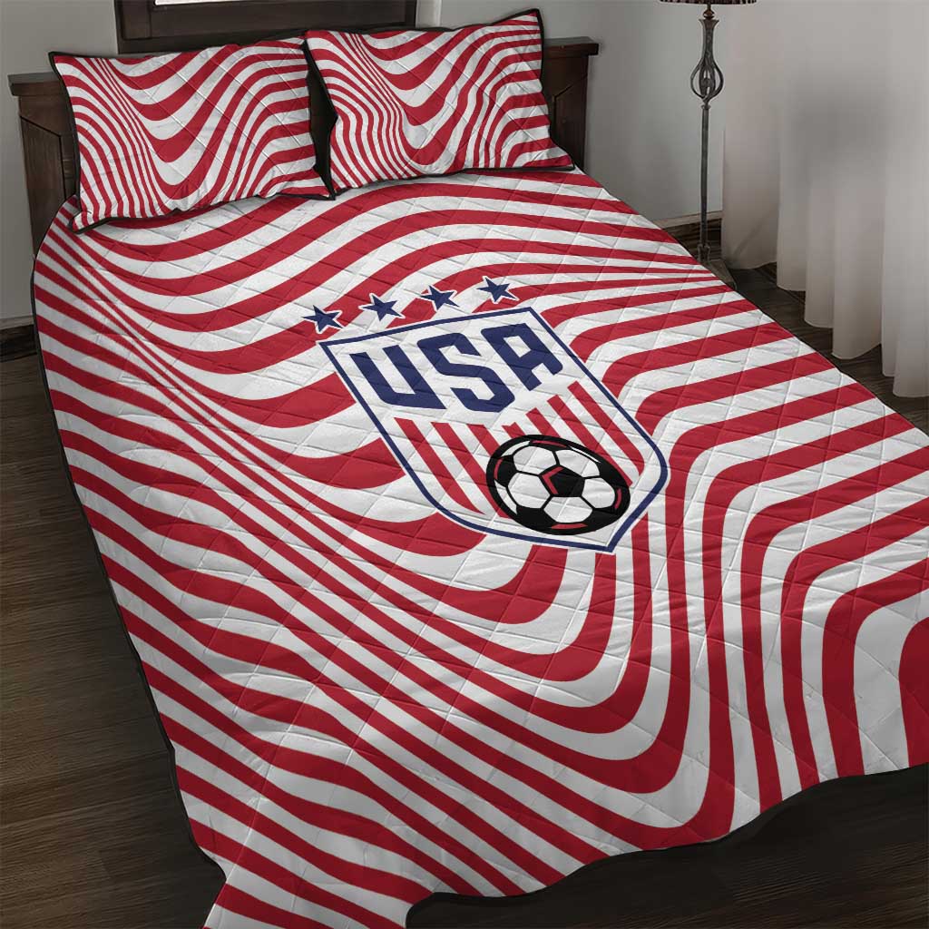 Soccer 2026 USA Quilt Bed Set Wave Flag Stylized