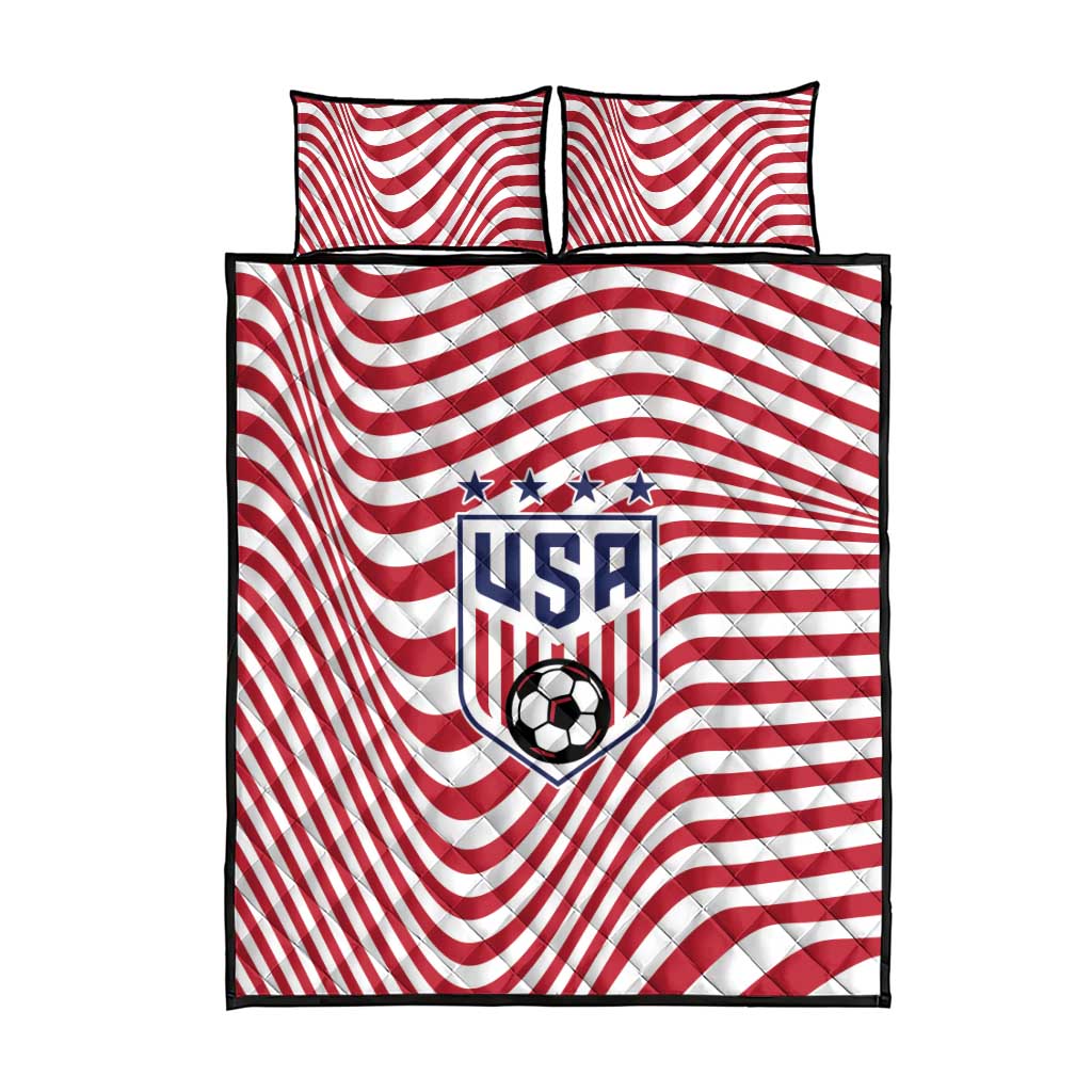 Soccer 2026 USA Quilt Bed Set Wave Flag Stylized