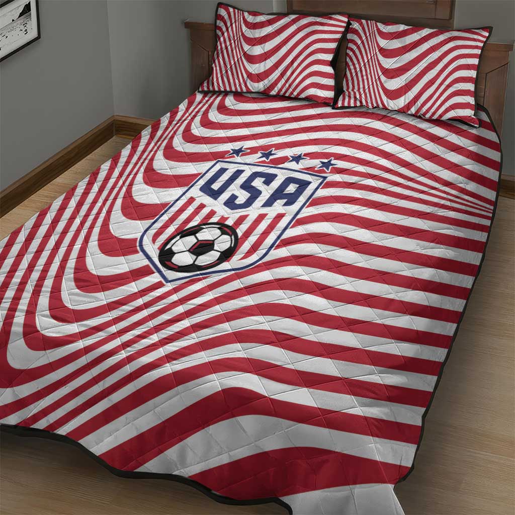 Soccer 2026 USA Quilt Bed Set Wave Flag Stylized