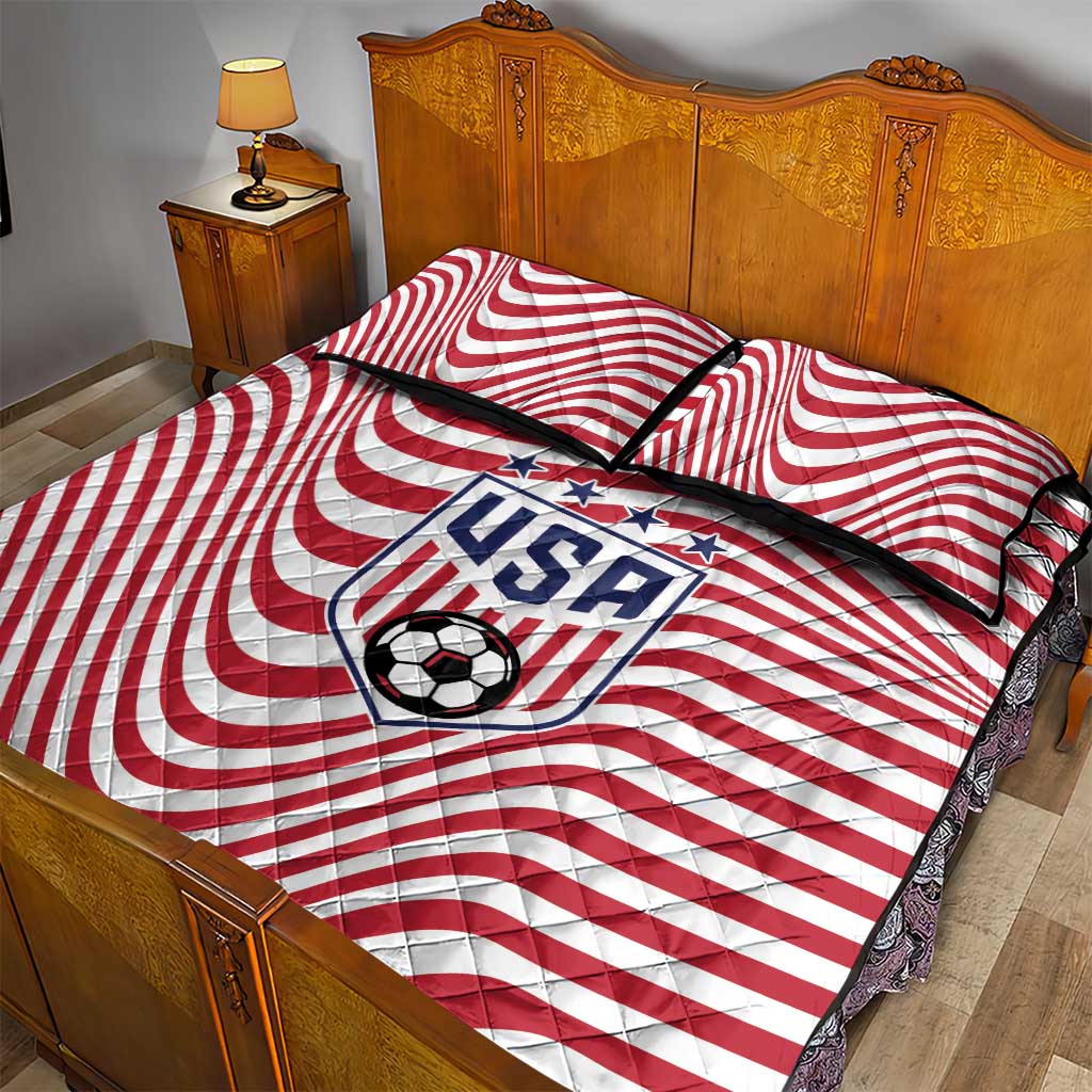 Soccer 2026 USA Quilt Bed Set Wave Flag Stylized
