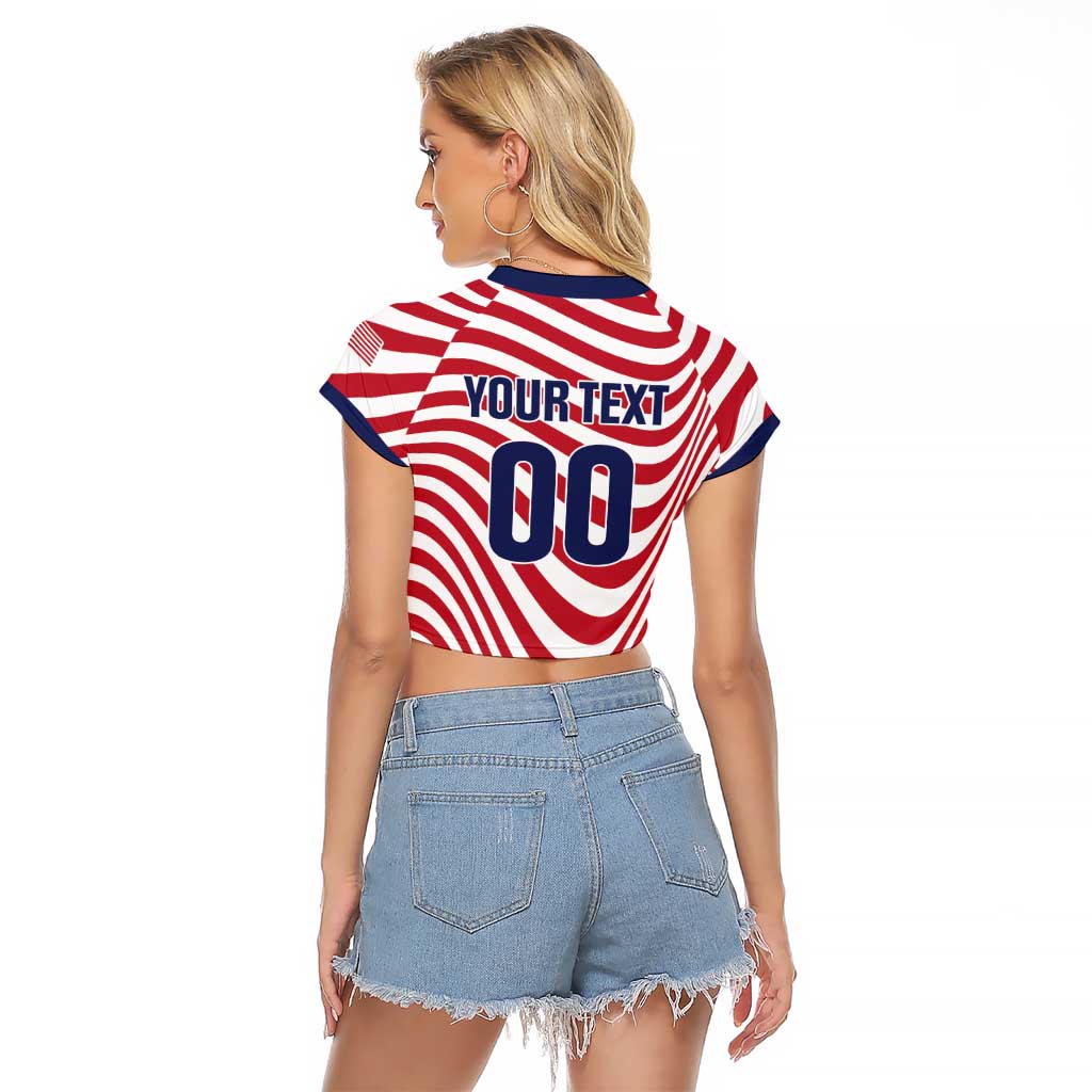 Custom Soccer 2026 USA Raglan Cropped T Shirt Wave Flag Stylized