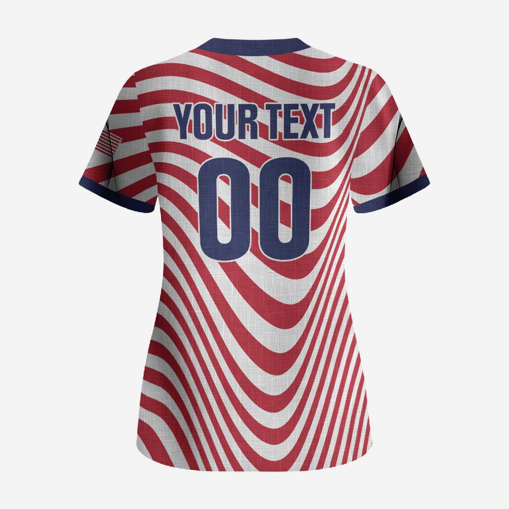 Custom Soccer 2026 USA Scrub Top Wave Flag Stylized