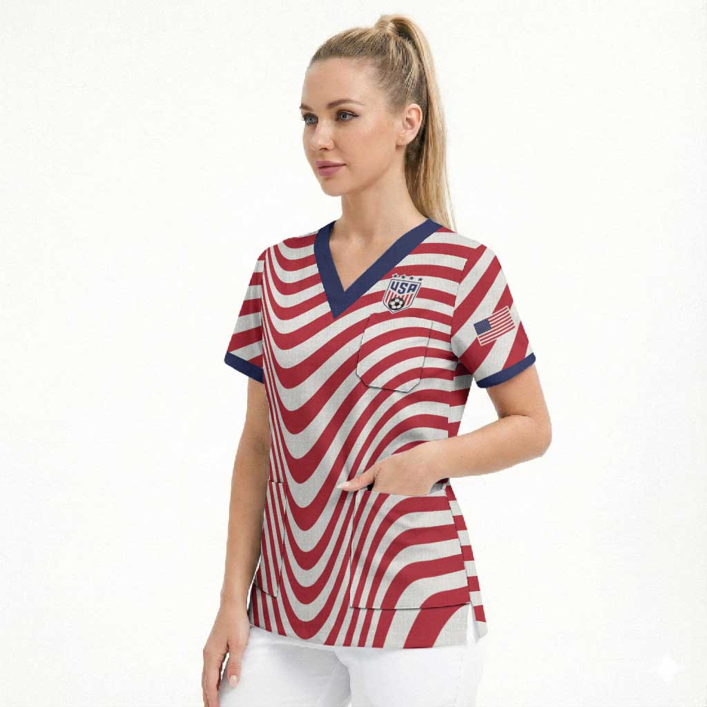 Custom Soccer 2026 USA Scrub Top Wave Flag Stylized