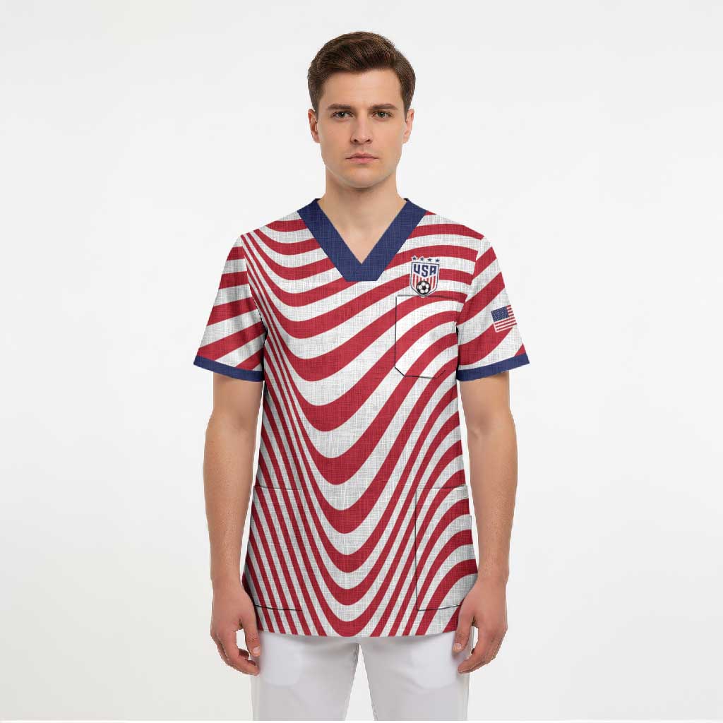 Custom Soccer 2026 USA Scrub Top Wave Flag Stylized