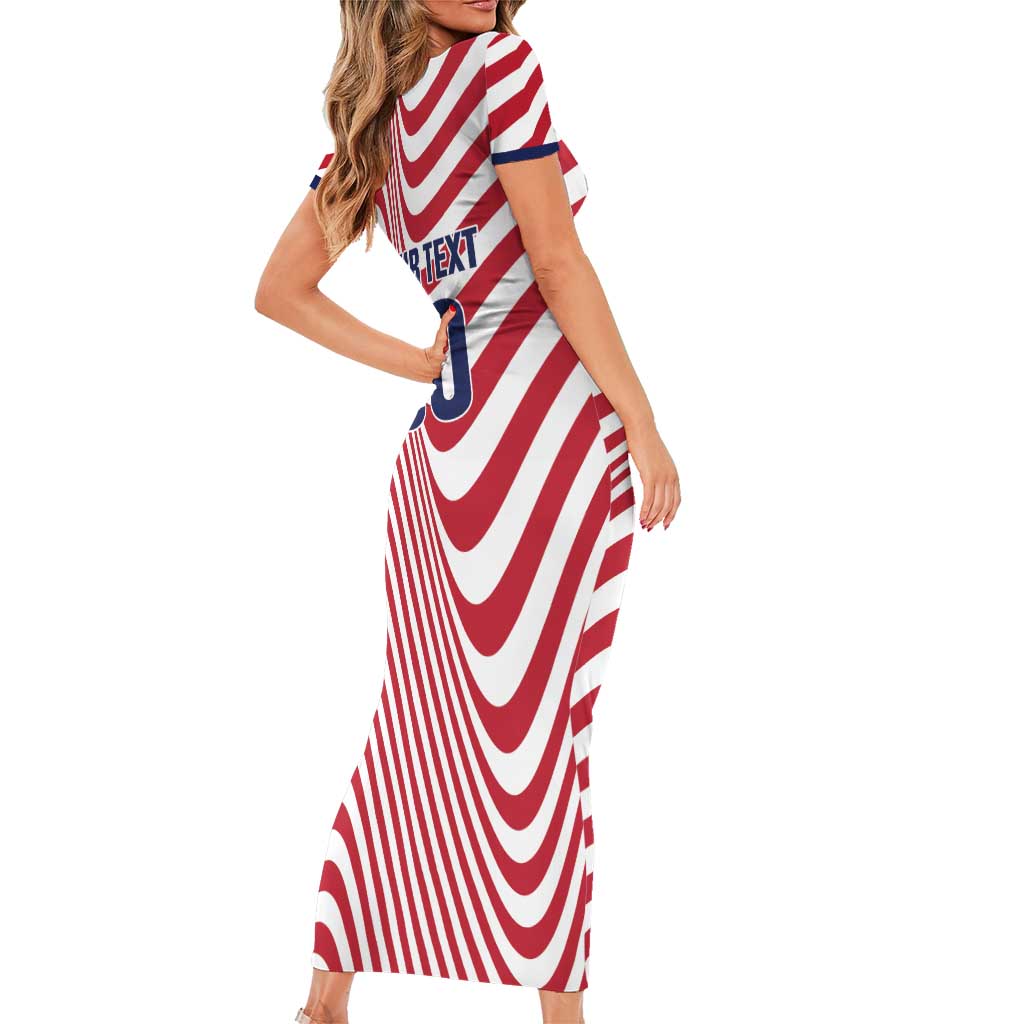 Custom Soccer 2026 USA Short Sleeve Bodycon Dress Wave Flag Stylized