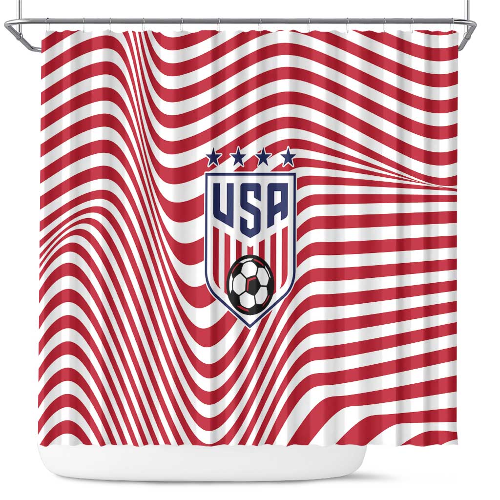 Soccer 2026 USA Shower Curtain Wave Flag Stylized