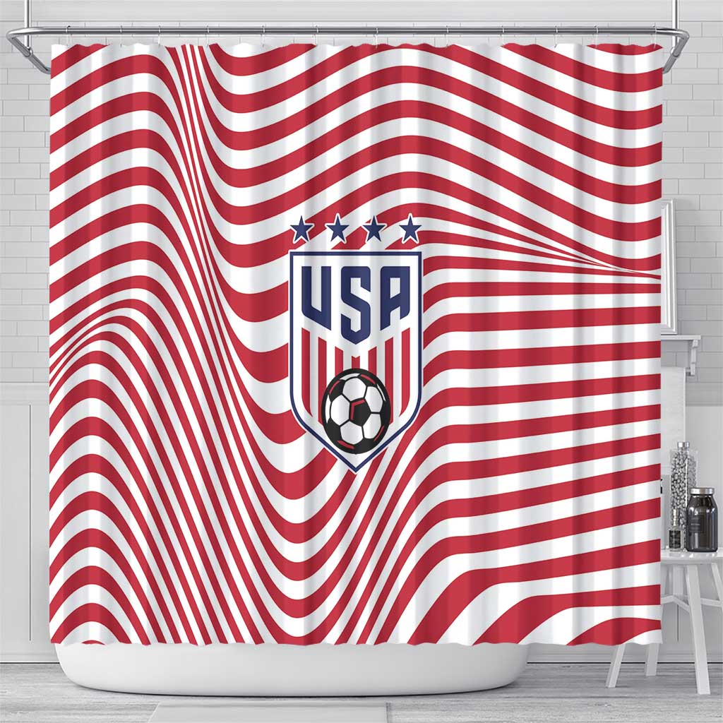 Soccer 2026 USA Shower Curtain Wave Flag Stylized