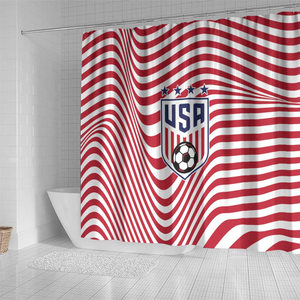 Soccer 2026 USA Shower Curtain Wave Flag Stylized