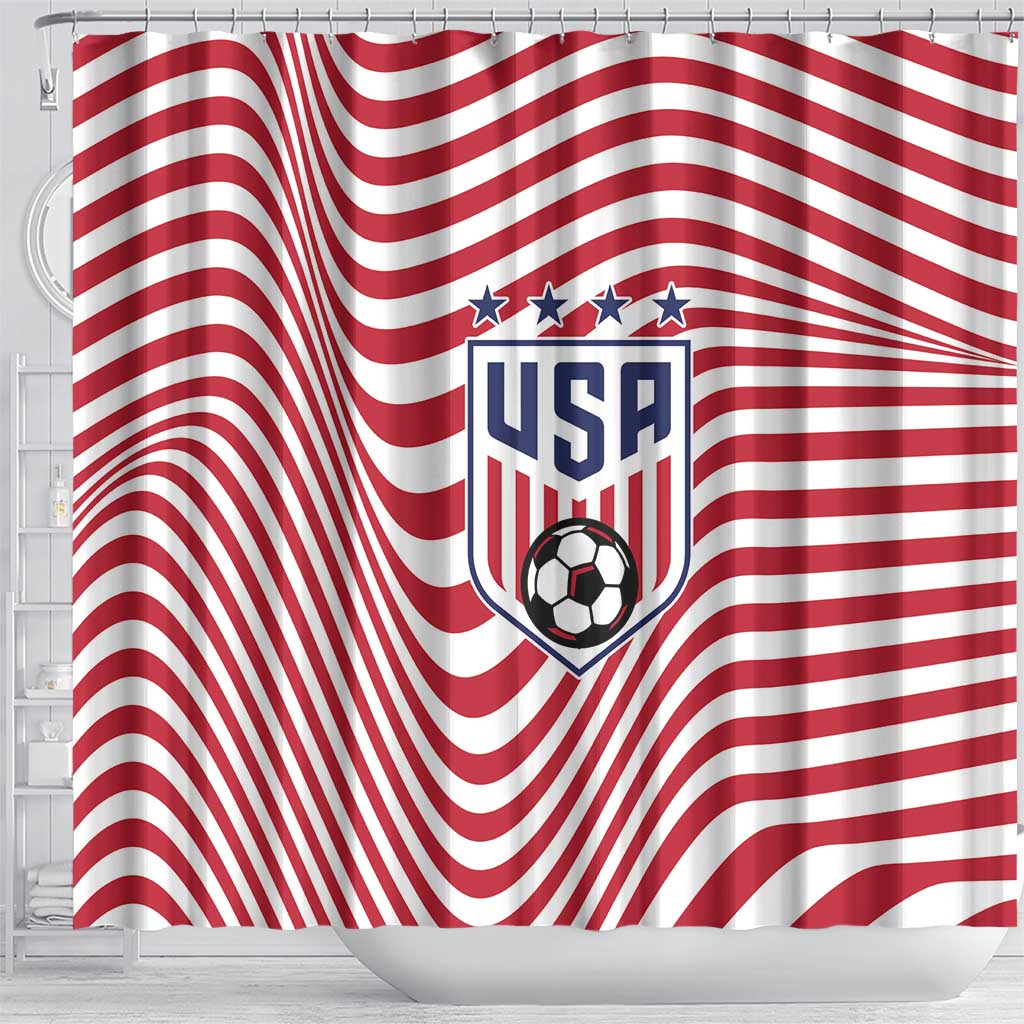 Soccer 2026 USA Shower Curtain Wave Flag Stylized
