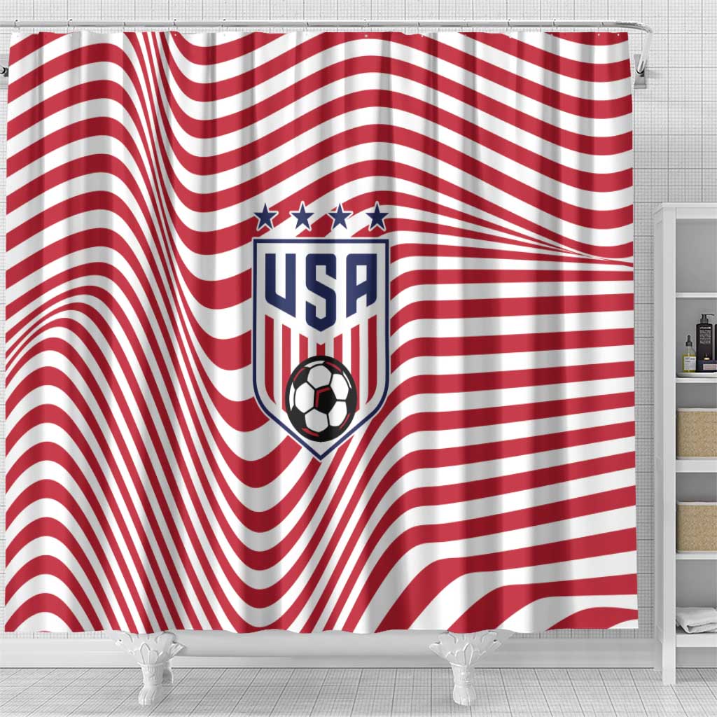 Soccer 2026 USA Shower Curtain Wave Flag Stylized