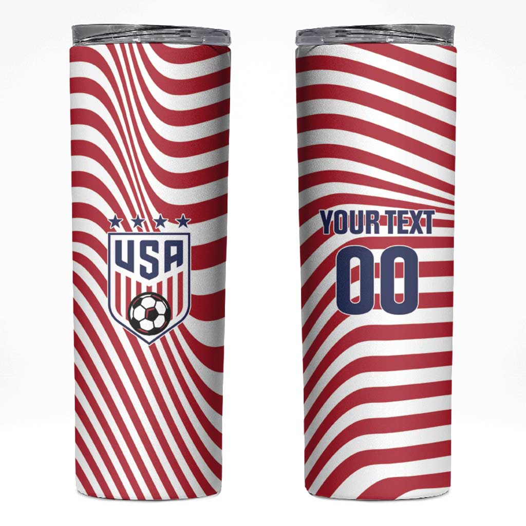 Custom Soccer 2026 USA Skinny Tumbler Wave Flag Stylized