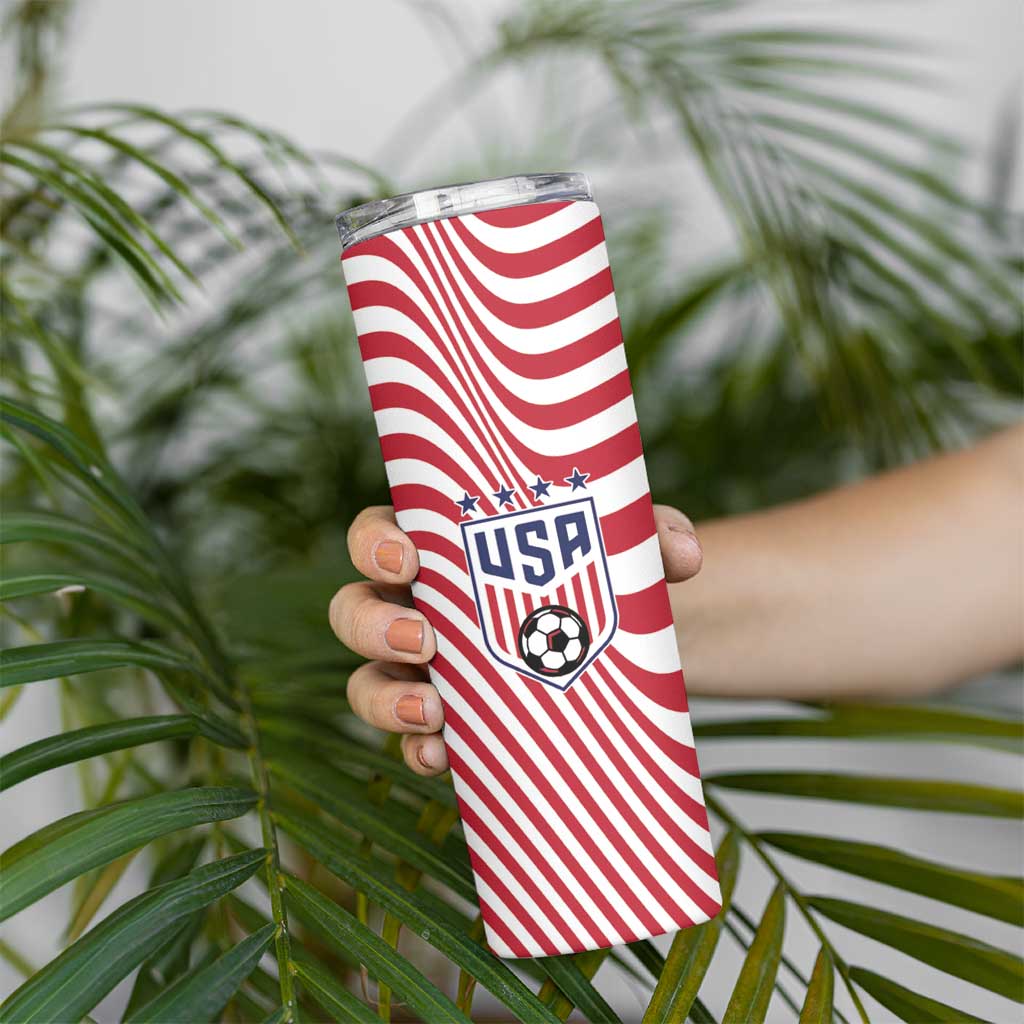 Custom Soccer 2026 USA Skinny Tumbler Wave Flag Stylized