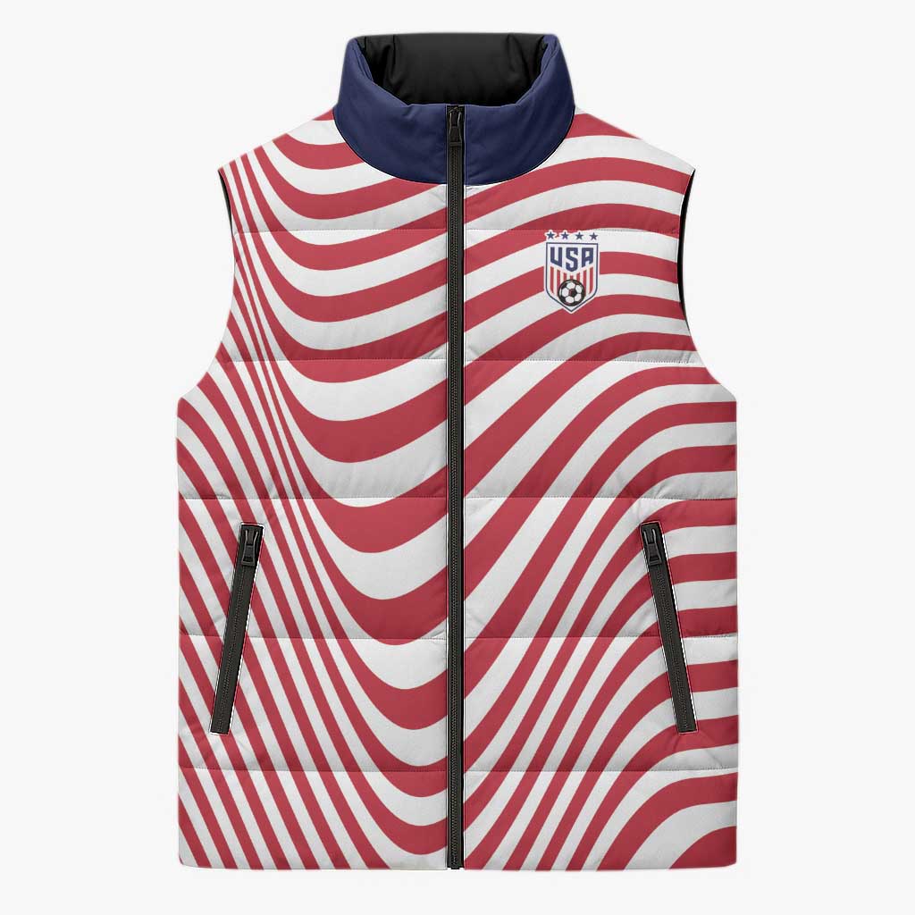 Custom Soccer 2026 USA Sleeveless Puffer Jacket Wave Flag Stylized
