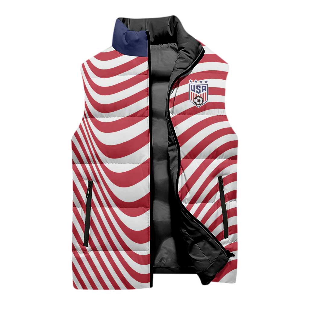 Custom Soccer 2026 USA Sleeveless Puffer Jacket Wave Flag Stylized