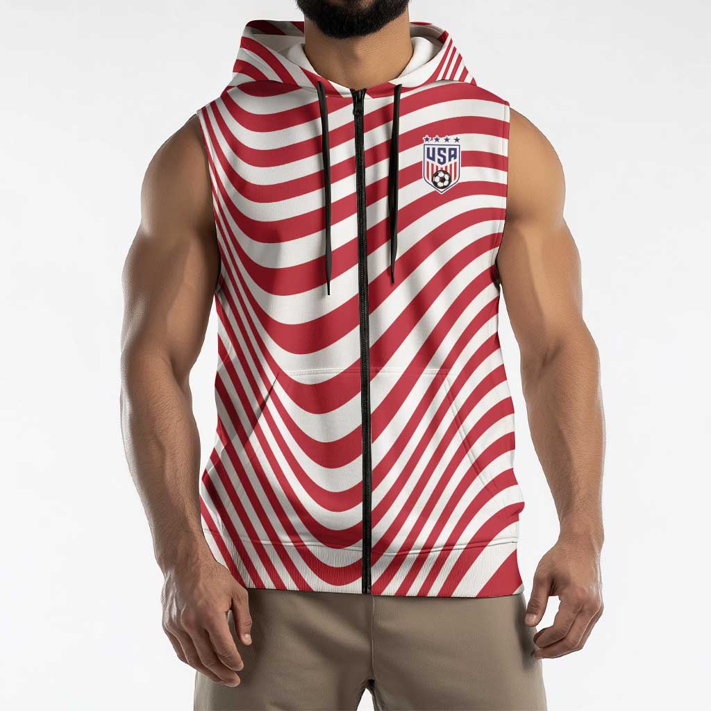 Custom Soccer 2026 USA Sleeveless Zip Hoodie Wave Flag Stylized
