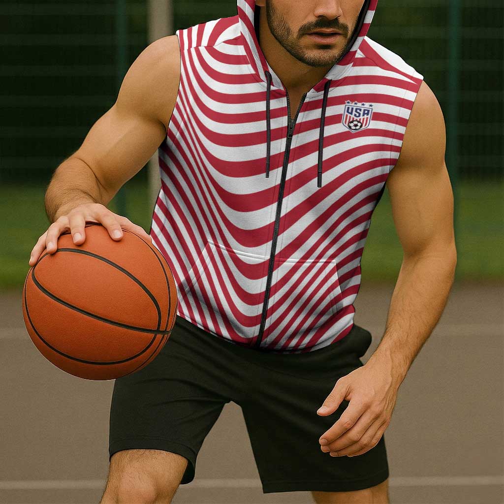 Custom Soccer 2026 USA Sleeveless Zip Hoodie Wave Flag Stylized
