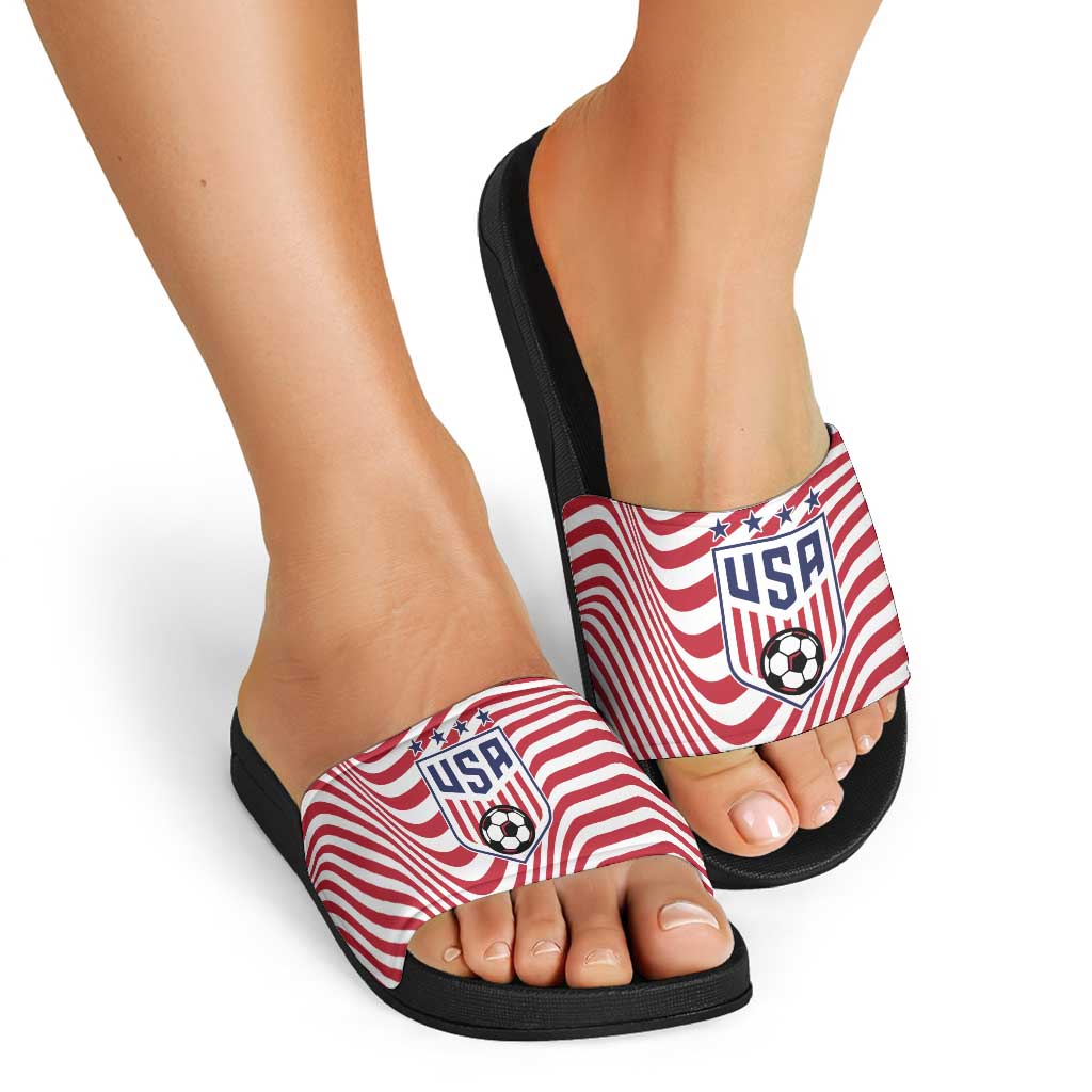 Soccer 2026 USA Slide Sandals Wave Flag Stylized