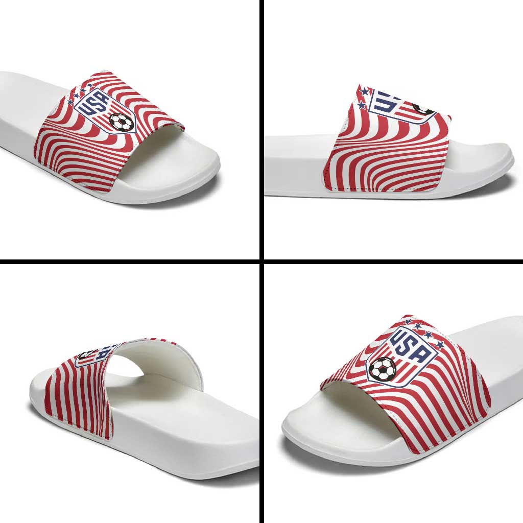 Soccer 2026 USA Slide Sandals Wave Flag Stylized
