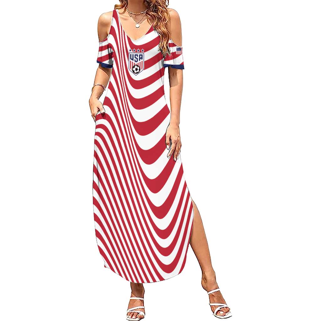 Custom Soccer 2026 USA Summer Maxi Dress Wave Flag Stylized