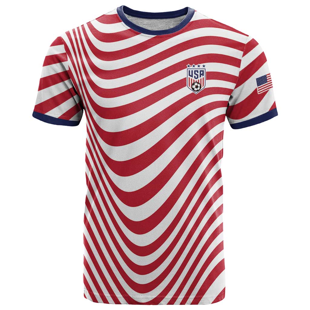 Custom Soccer 2026 USA T Shirt Wave Flag Stylized