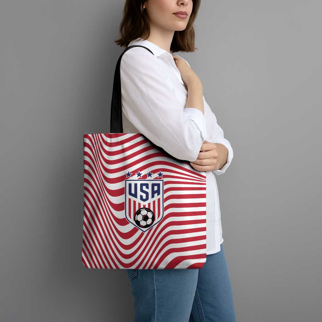 Soccer 2026 USA Tote Bag Wave Flag Stylized
