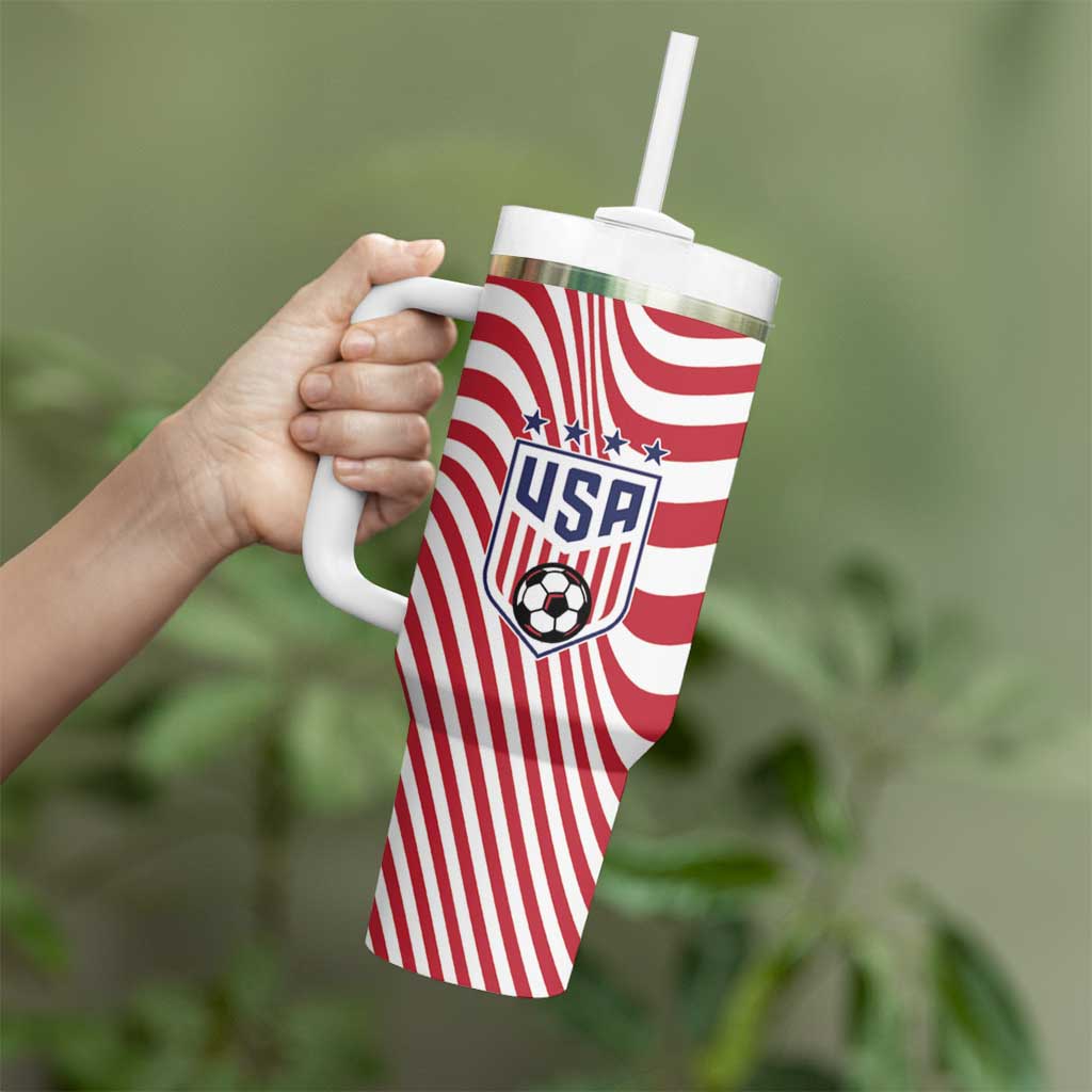 Custom Soccer 2026 USA Tumbler With Handle Wave Flag Stylized